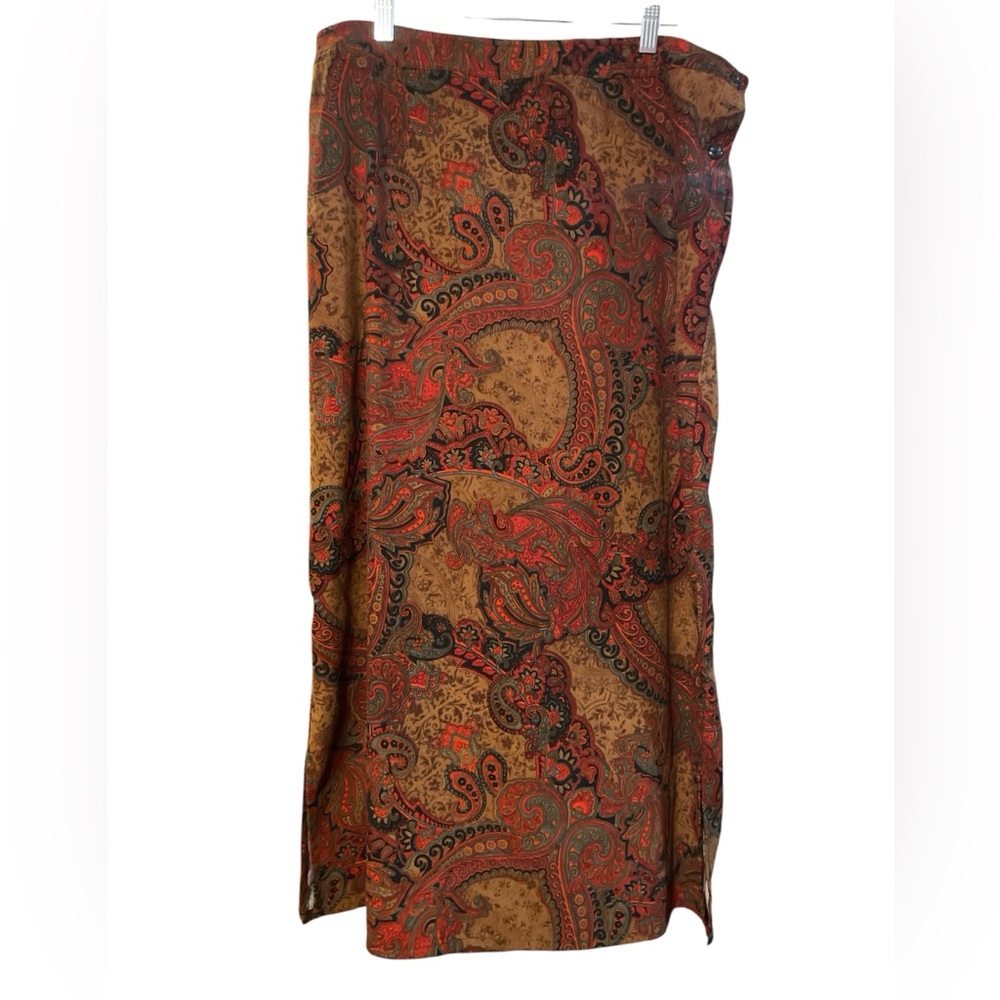 Islander Paisley Print Midi Skirt in Brown and Red